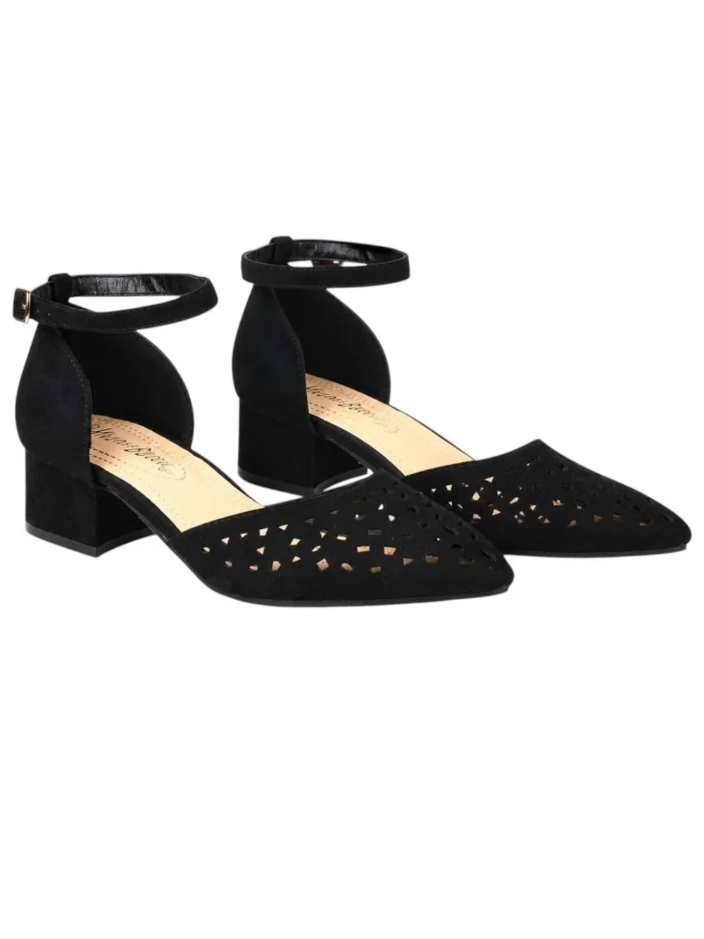 Nature Breeze Apex-01 Faux Suede D’Orsay Perforated Block Heel Beige Sandals - Picture 2 of 6